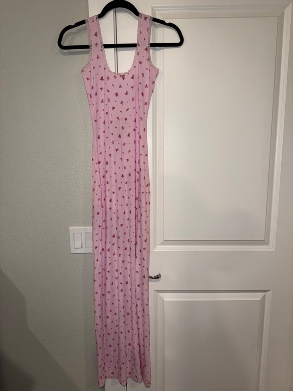 SKIMS Pink Floral Stretch Slip Dress